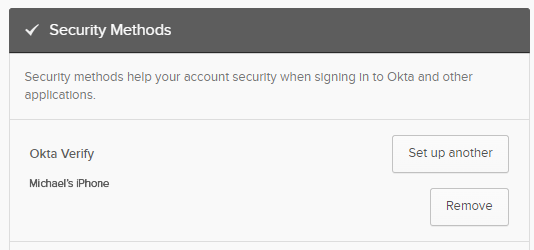 A screenshot of Okta Security settings, highlighting the button used to set up Okta Verify